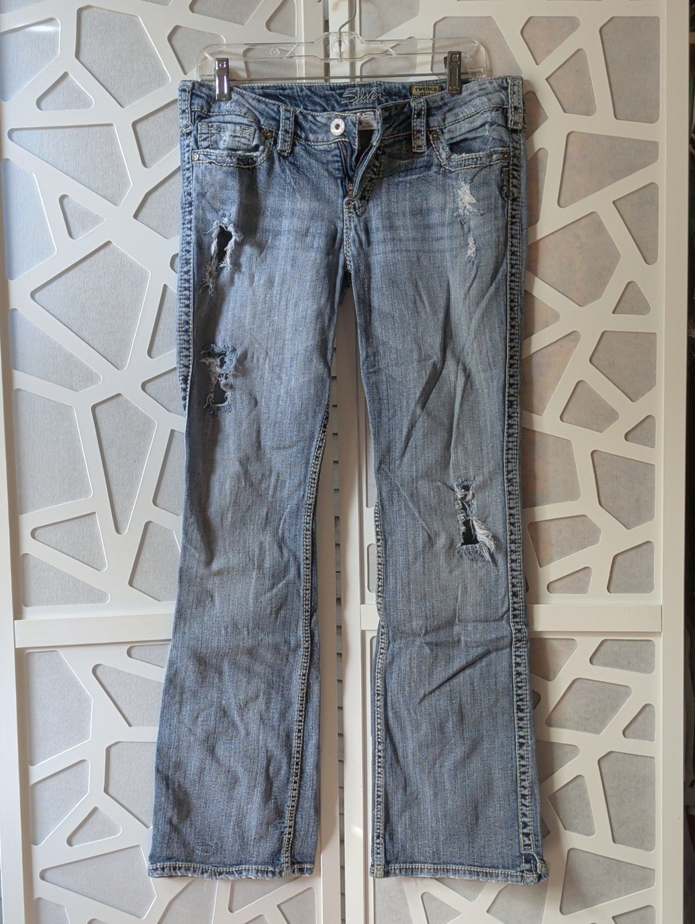 Silver Jeans Light Blue Distressed Flare Jeans